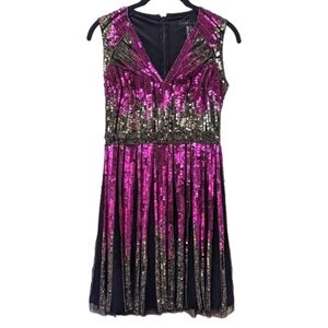 Aidan Mattox Vibrant Pink Sequinned Skater Sleeveless Cocktail Dress (0)
